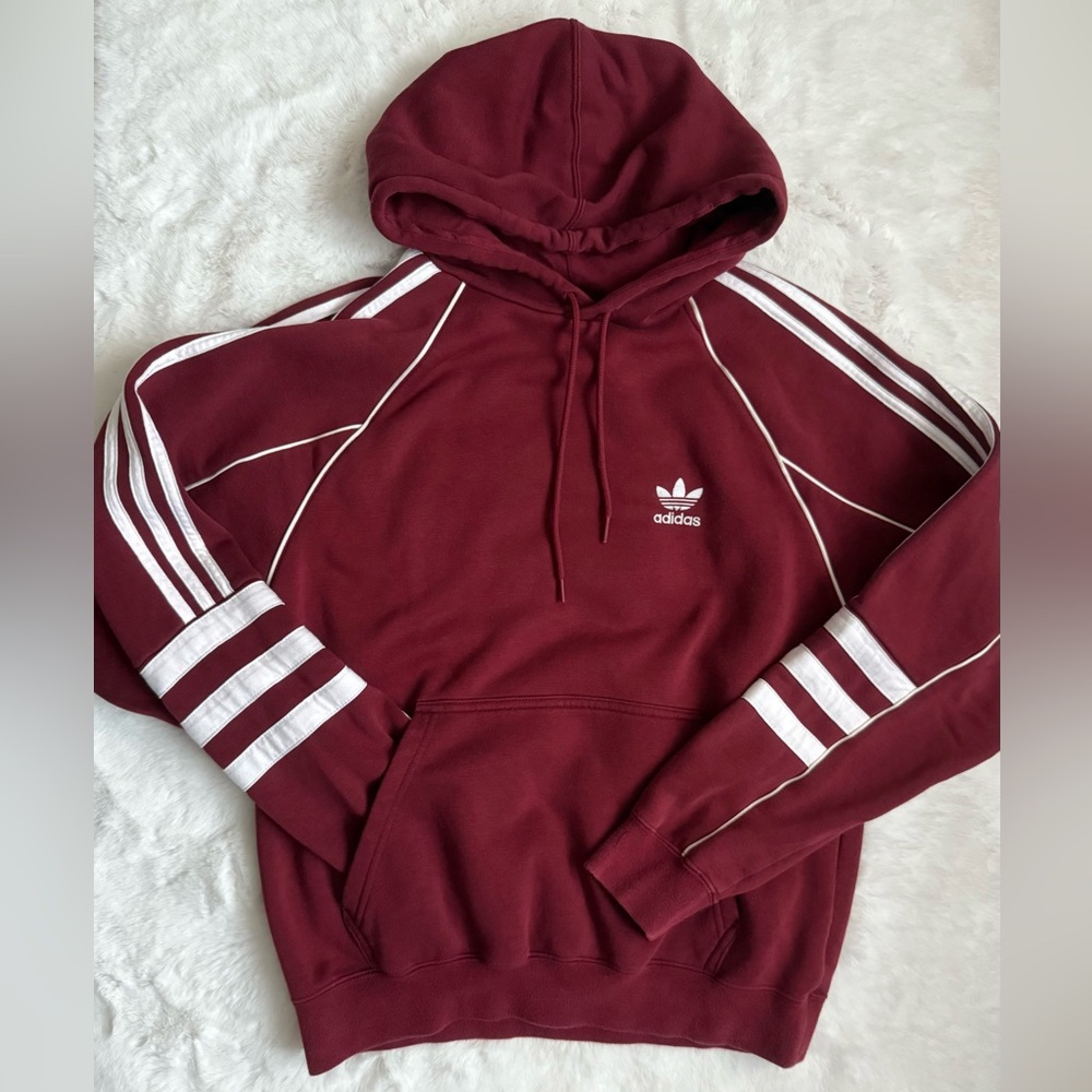 Adidas Original Oversized Maroon Hoodie with White Stripes